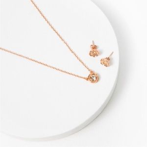 *NWT* COACH Open Circle Necklace And Tea Rose Stud Earrings Set